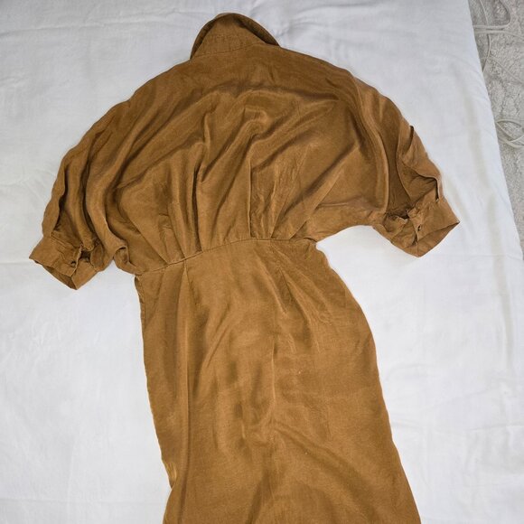 Zara pleated midi shirt dress midi toffee button down dress XS - Picture 10 of 12